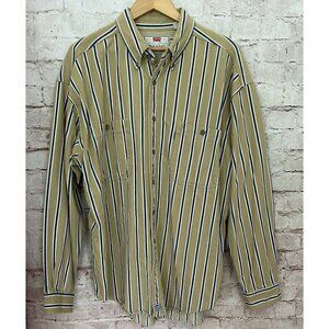 Levi's Shirt Mens XL Vintage 90's Button Up Striped Tan Brown Blue Cotton